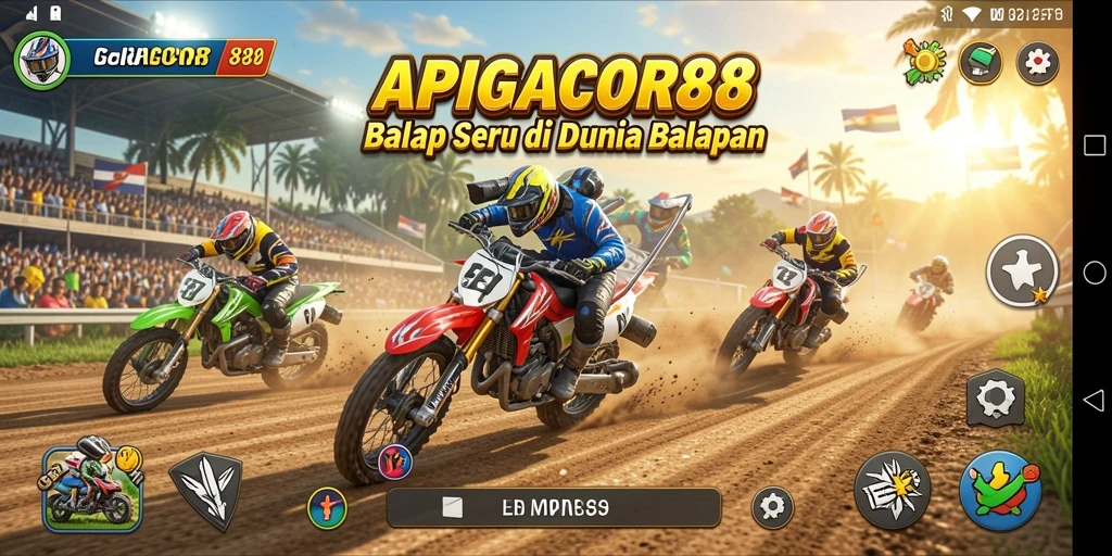 Screenshot gameplay APIGACOR88 saat aksi balapan seru.