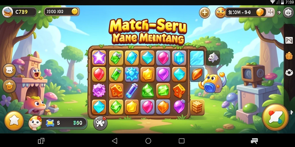 Screenshot gameplay C789 yang menunjukkan tindakan mencocokkan elemen Match-3.