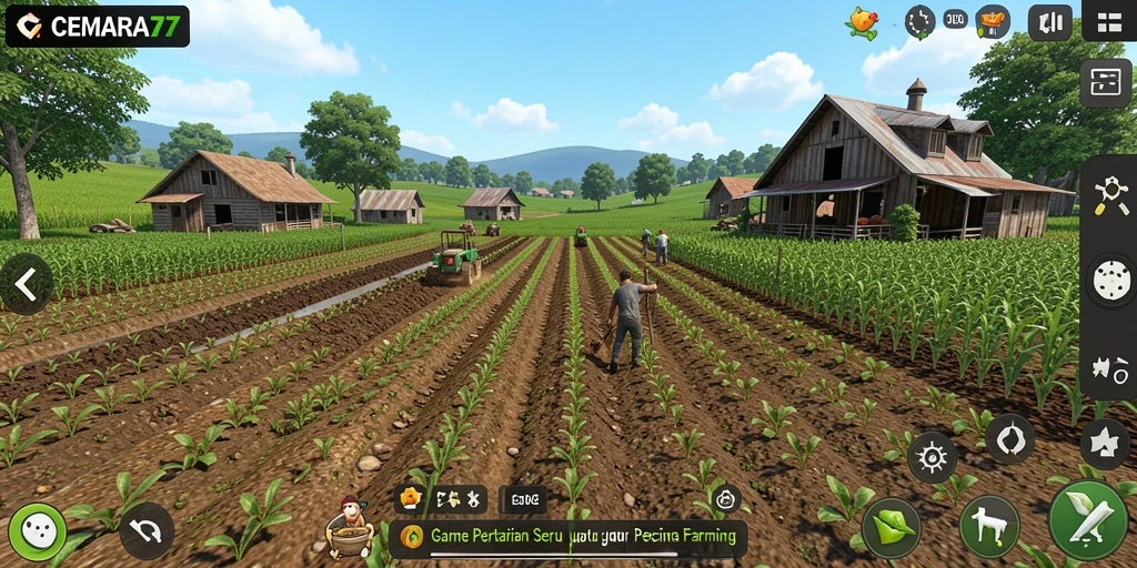 Screenshot CEMARA77 menampilkan gameplay seru dan suasana pertanian yang indah.