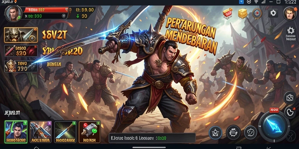 Screenshot gameplay JEJUSLOT dengan pertarungan seru di arena.