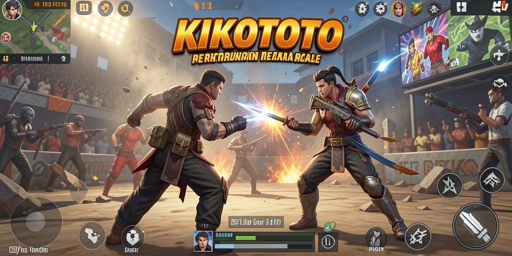 Screenshot gameplay KIKOTOTO menampilkan aksi seru Battle Royale.