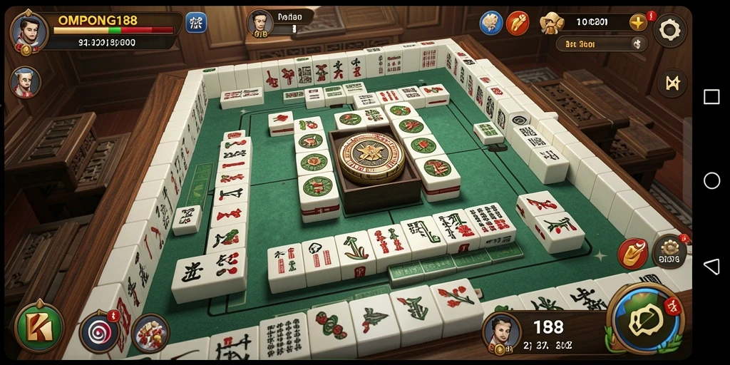 Tampilan gameplay Mahjong seru di OMPONG188 dengan ubin berwarna.