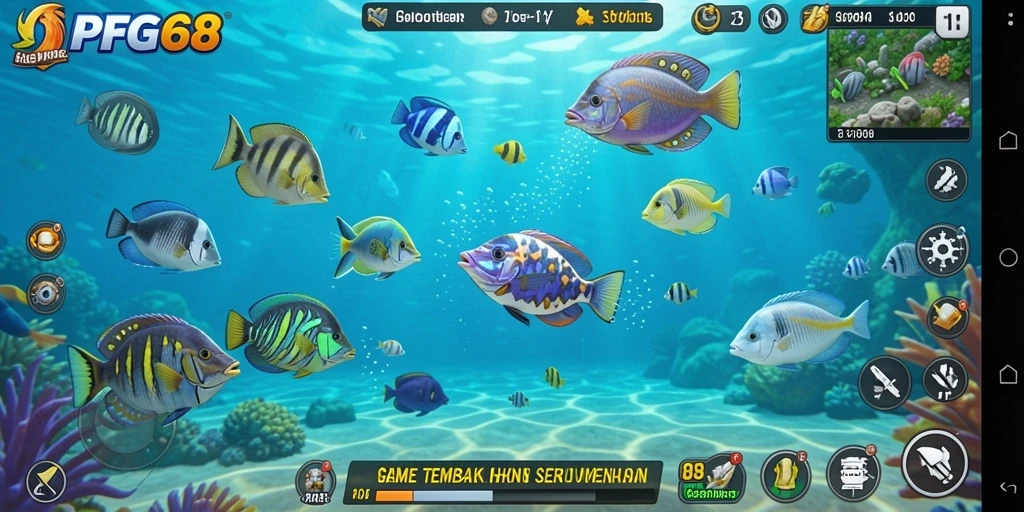 Screenshot gameplay PGG68 menampilkan aksi menembak ikan yang seru.