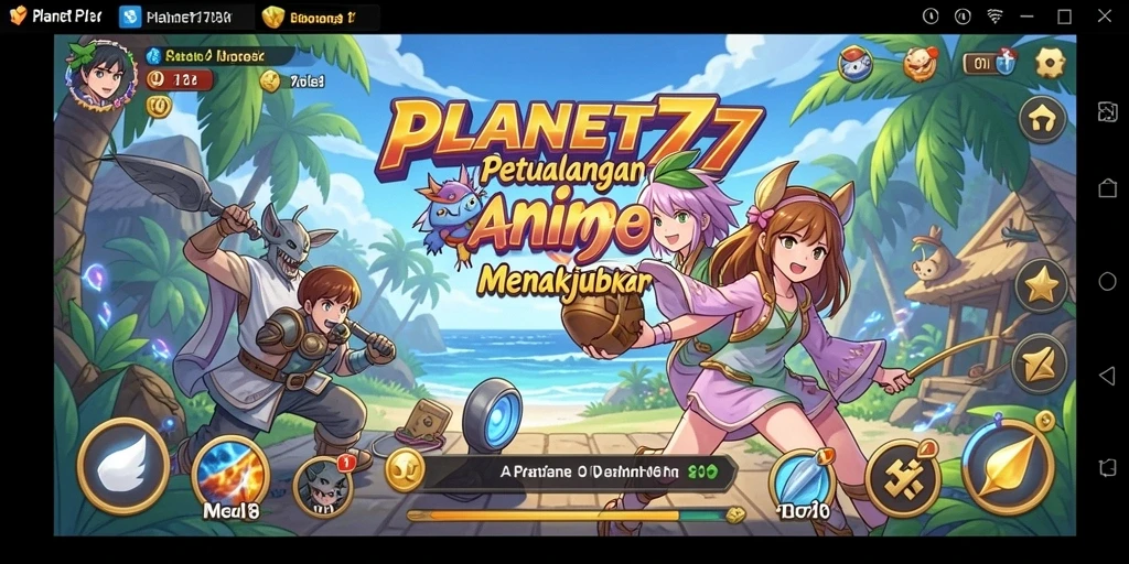 Tangkapan layar gameplay PLANET77 yang menunjukkan aksi seru dalam petualangan Anime.