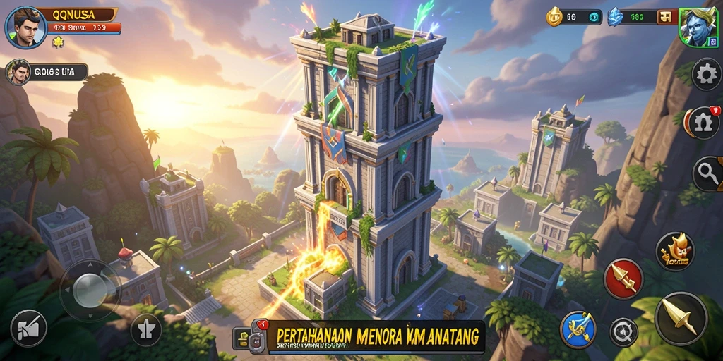 Screenshot gameplay QQNUSA menampilkan aksi menara pertahanan yang mendebarkan.