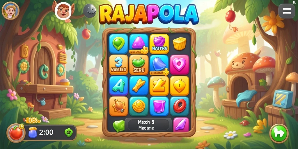 Tampilan gameplay seru RAJAPOLA penuh warna dan tantangan Match-3.