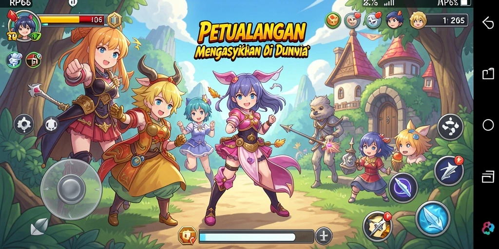 Screenshot gameplay RP66 menampilkan karakter anime dalam pertempuran yang epik.